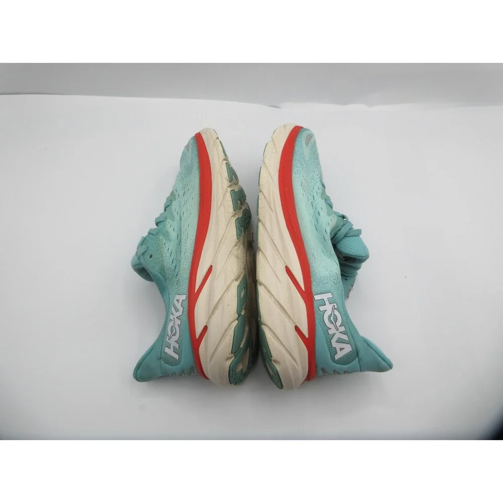 HOKA Clifton 8 Running Shoes Womens Size 10.5 Aqua Red Cushioned 1119394 AEBL‎
